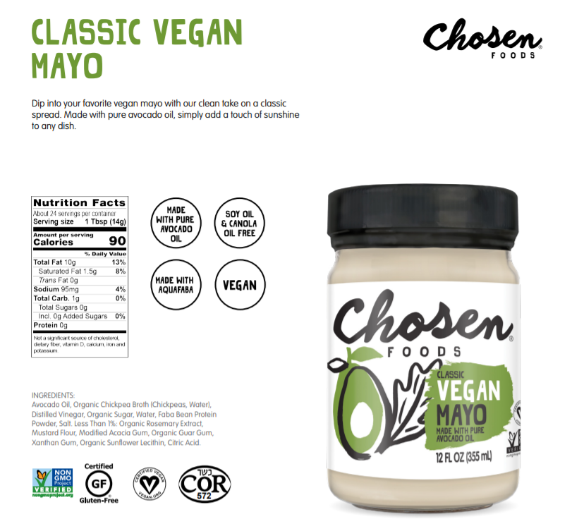 Chosen Foods Classic VEGAN Mayo 12FL OZ (355 mL)